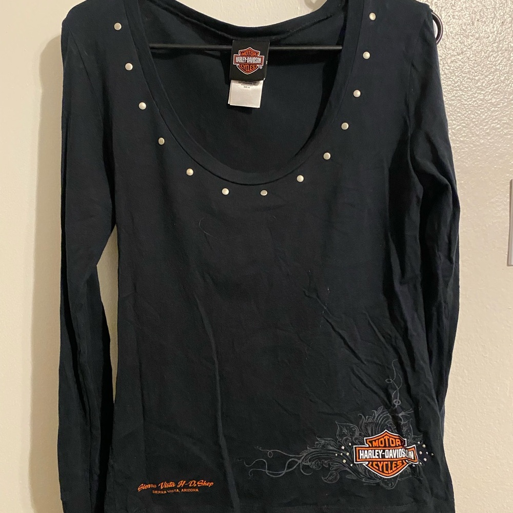 Harley-Davidson Women's Black Long Sleeve Blouse with Logo